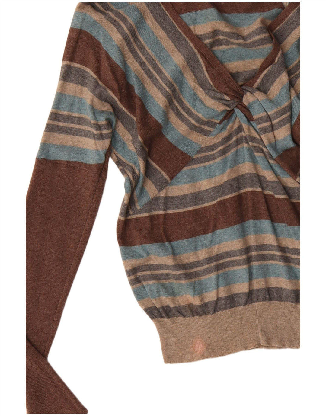 Suéter feminino MONSOON com decote em V UK 12 médio listrado multicolorido