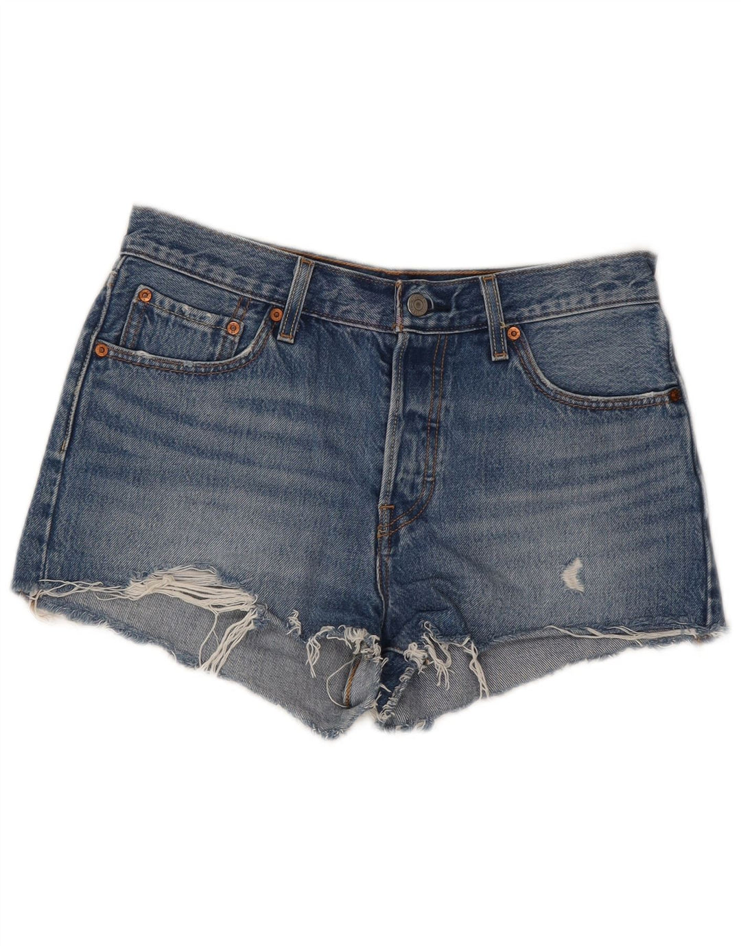 Shorts jeans feminino 501 desgastado da LEVI'S W28 azul médio