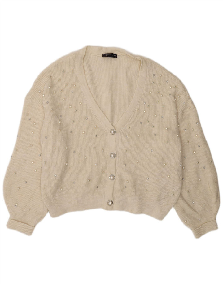 Suéter cardigã feminino grande Marks & Spencer UK 16 grande off white