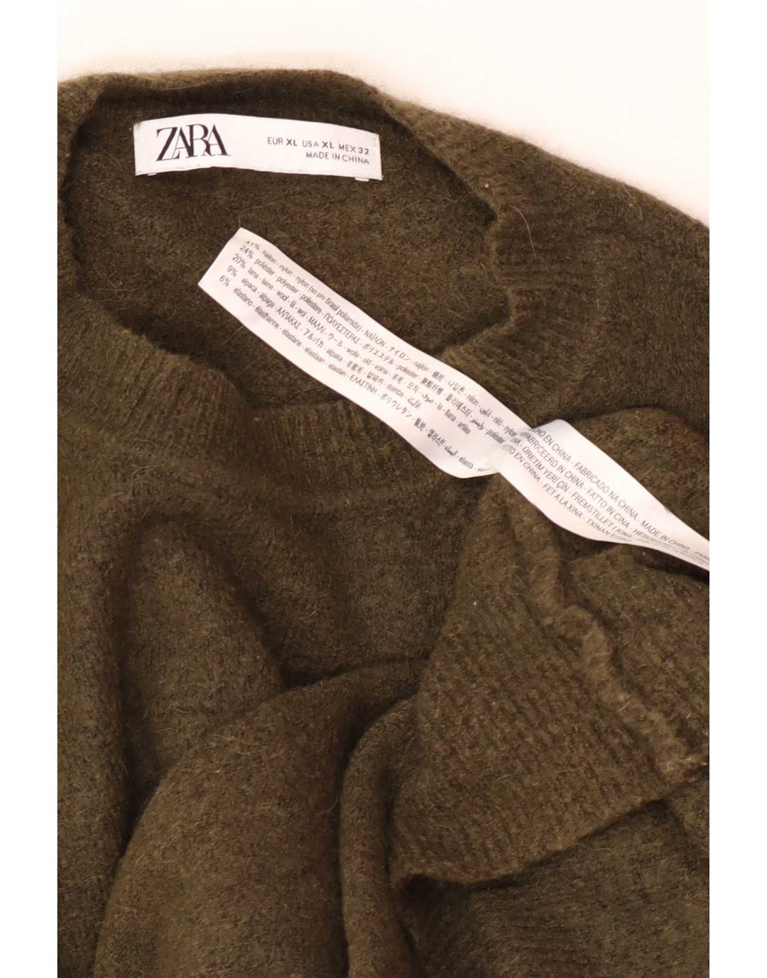 Zara Suéter masculino com gola redonda XL Khaki Nylon
