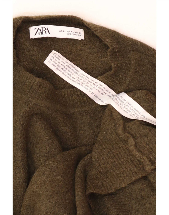 Zara Suéter masculino com gola redonda XL Khaki Nylon