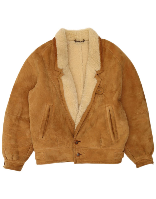 Jaqueta masculina vintage Shearling UK 42 XL Bege