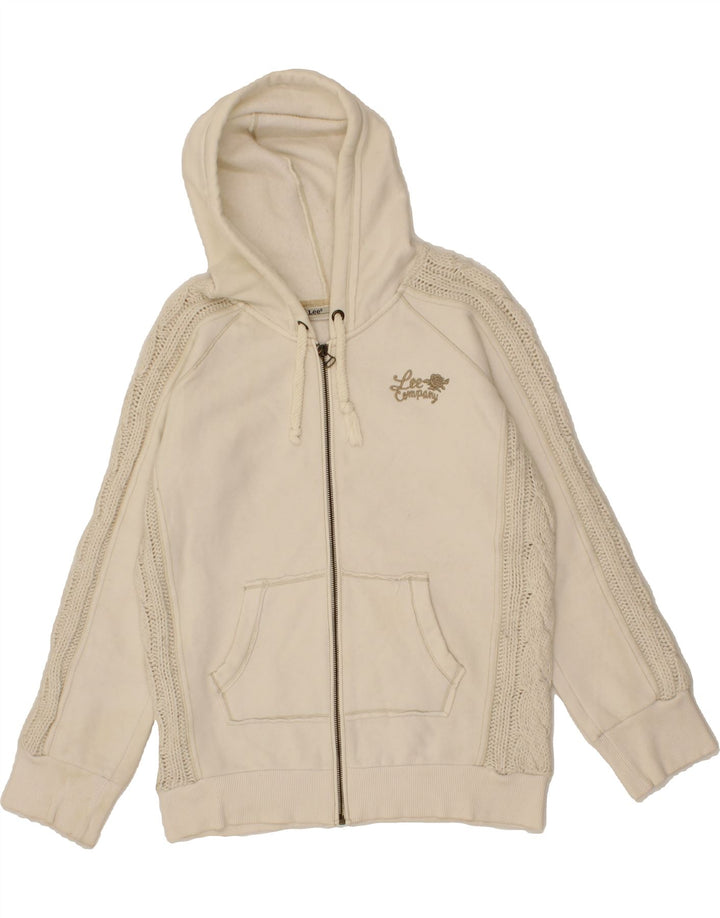 LEE Womens Zip Hoodie Sweater UK 16 Large Off White Cotton Vintage Lee and Second-Hand Lee from Messina Hembry 
