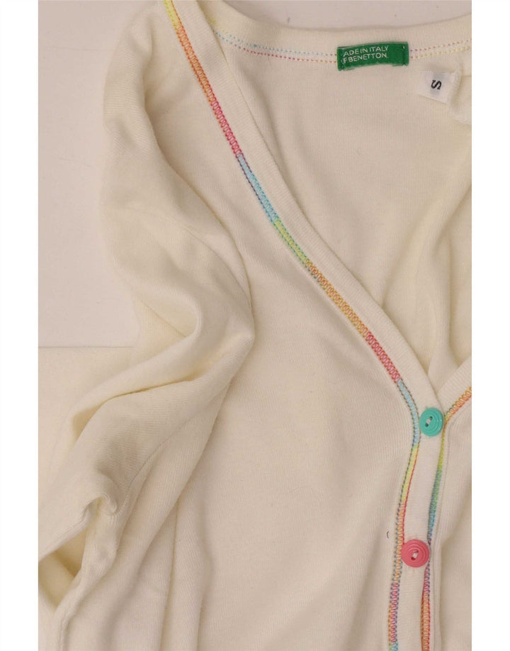 Suéter feminino Benetton Crop Cardigan UK 8 pequeno branco