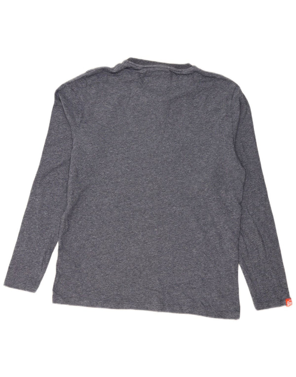 Top masculino Superdry manga comprida 2XL algodão manchado azul marinho