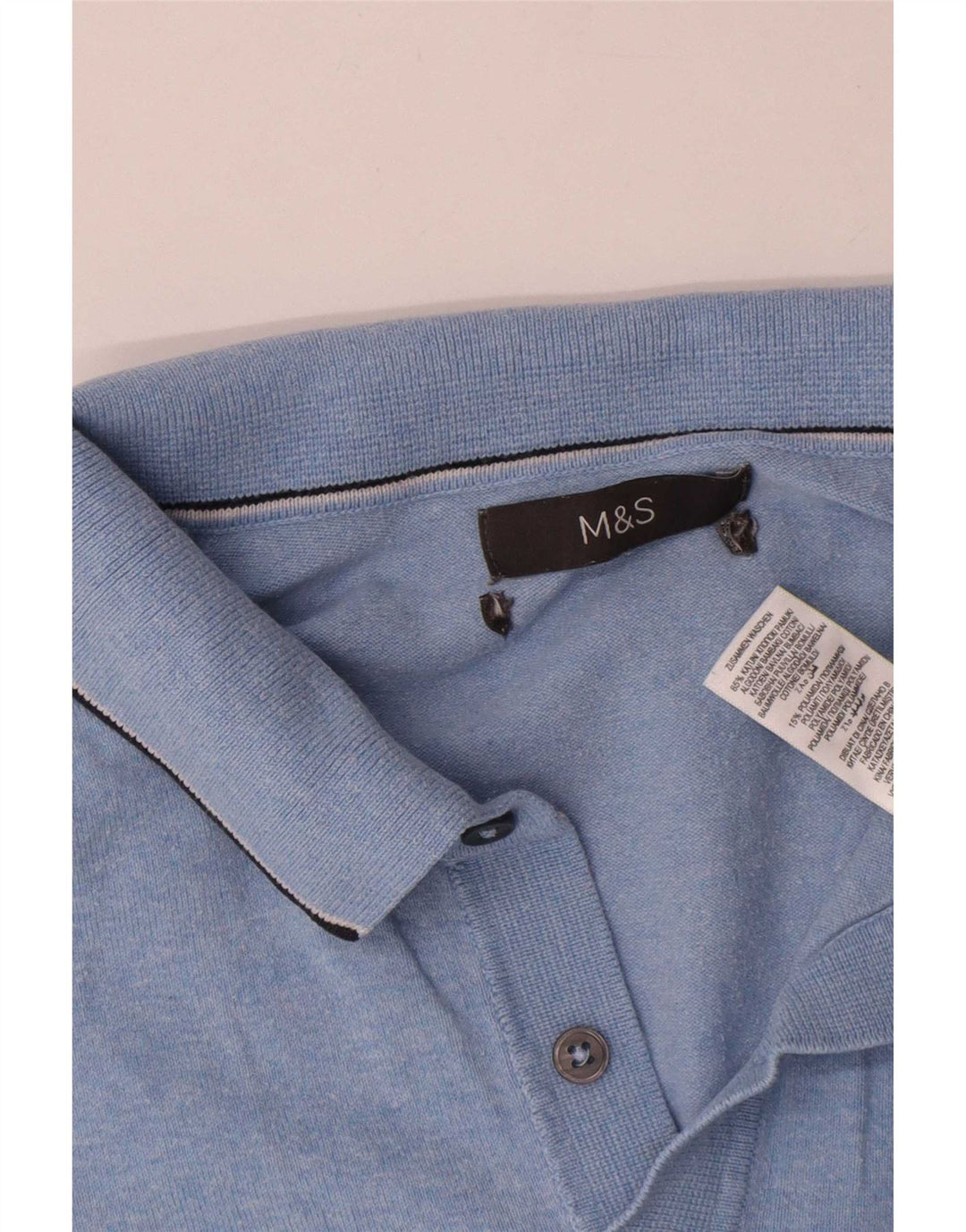 Camisa polo masculina Marks & Spencer de algodão azul médio