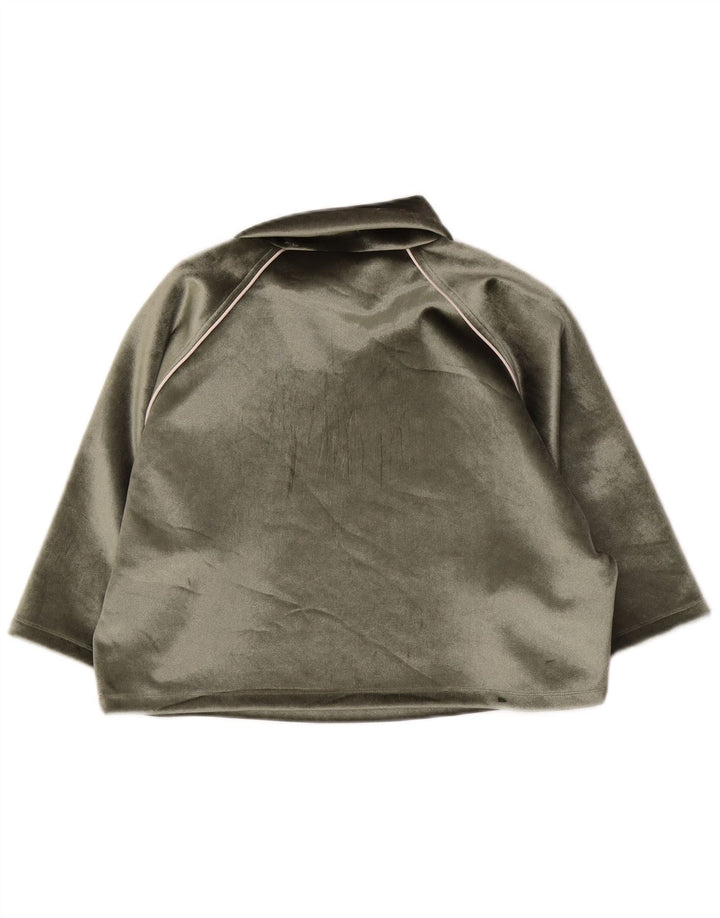 Adidas feminino oversized veludo top manga 3/4 Reino Unido 8 pequeno verde poliéster