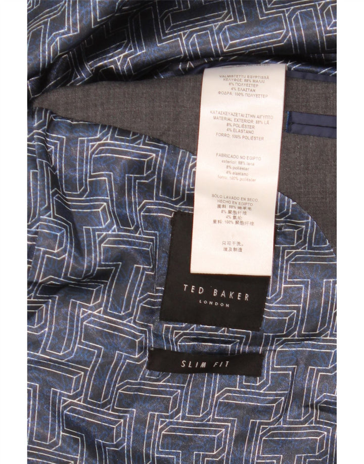 Jaqueta blazer masculina TED BAKER com 2 botões slim fit Reino Unido 40 grande lã cinza