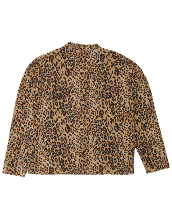 Top feminino Marks & Spencer manga comprida Reino Unido 10 pequeno marrom estampa animal
