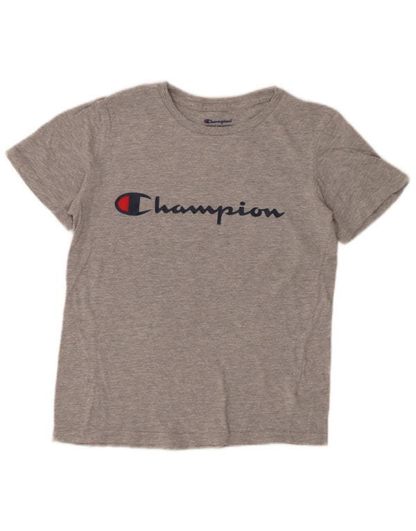 Camiseta feminina estampada Champion 9-10 anos algodão manchado cinza médio