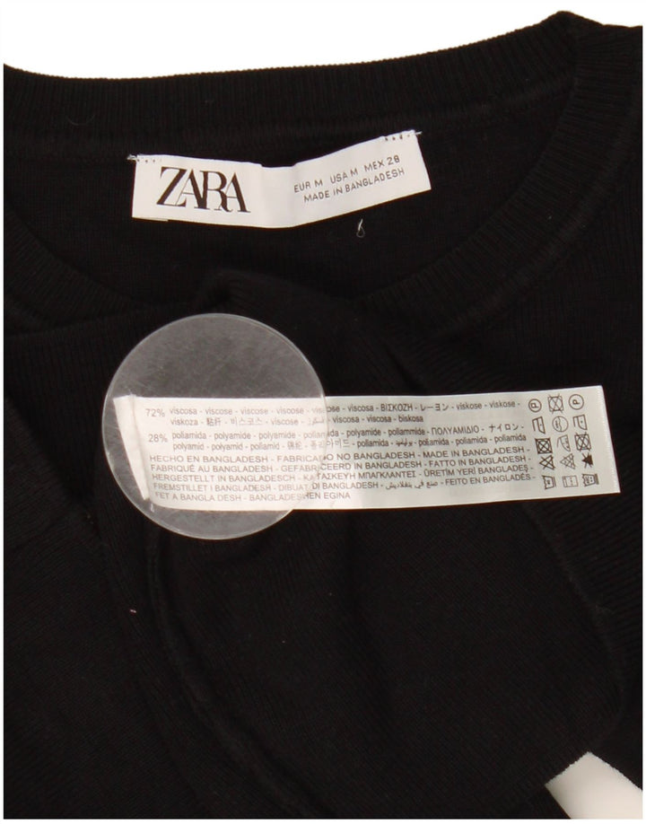 Zara Camiseta Feminina Crop Top UK 12 Médio Preto Viscose