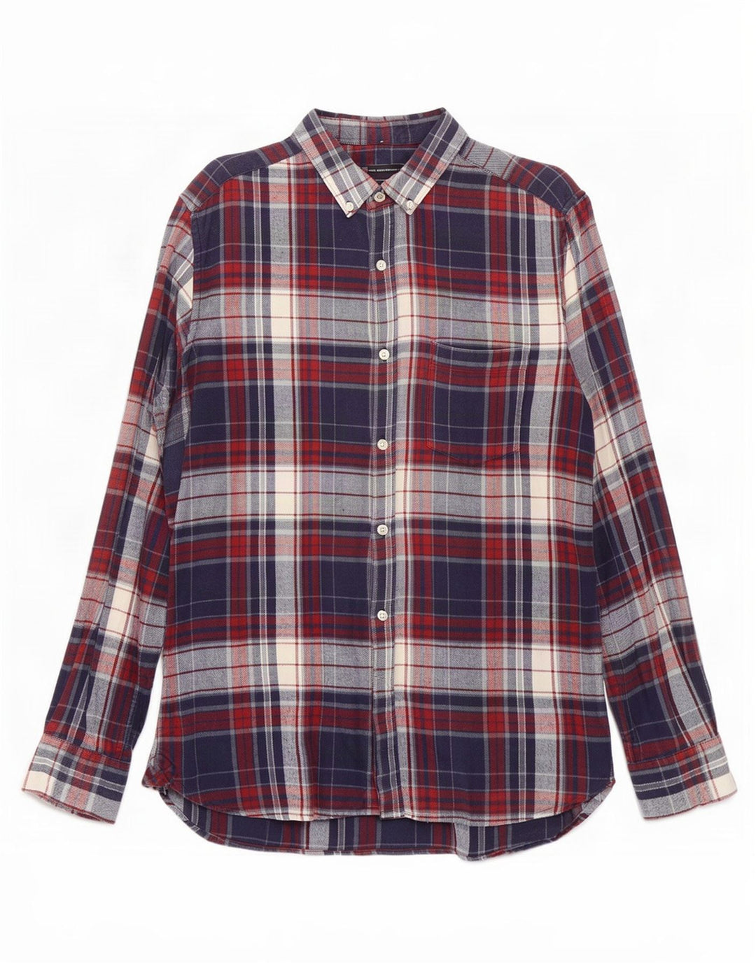 Camisa masculina de flanela French Connection de algodão xadrez azul marinho médio