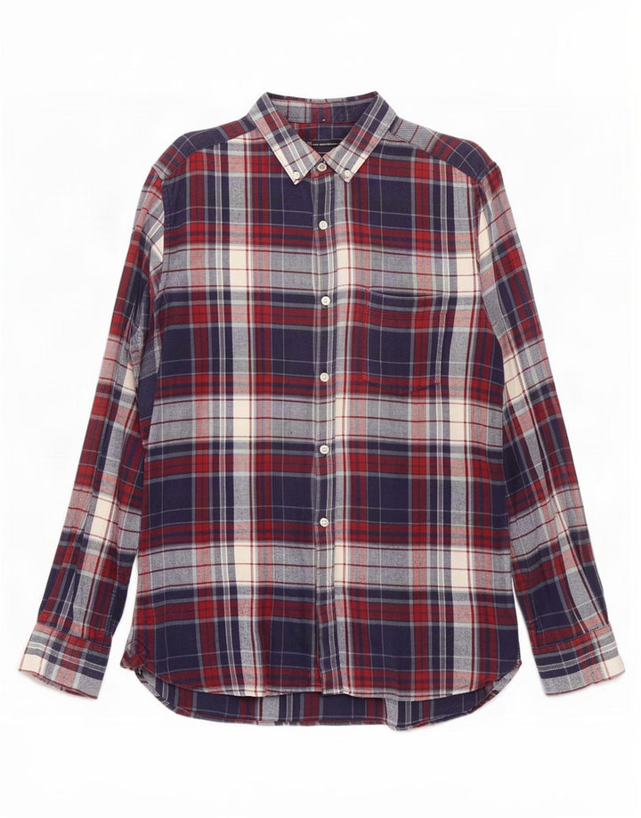 Camisa masculina de flanela French Connection de algodão xadrez azul marinho médio