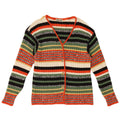 Suéter cardigã feminino vintage Reino Unido 16 grande lã listrada multicolorida