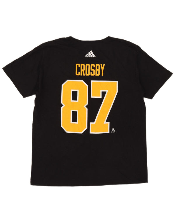 Camiseta masculina Adidas Pittsburgh Penguins com estampa gráfica grande de algodão preto