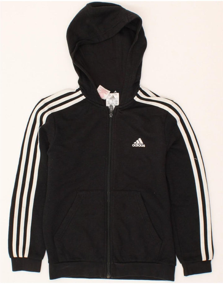 ADIDAS Boys Zip Hoodie Sweater 9-10 Years Black Cotton Vintage Adidas and Second-Hand Adidas from Messina Hembry 