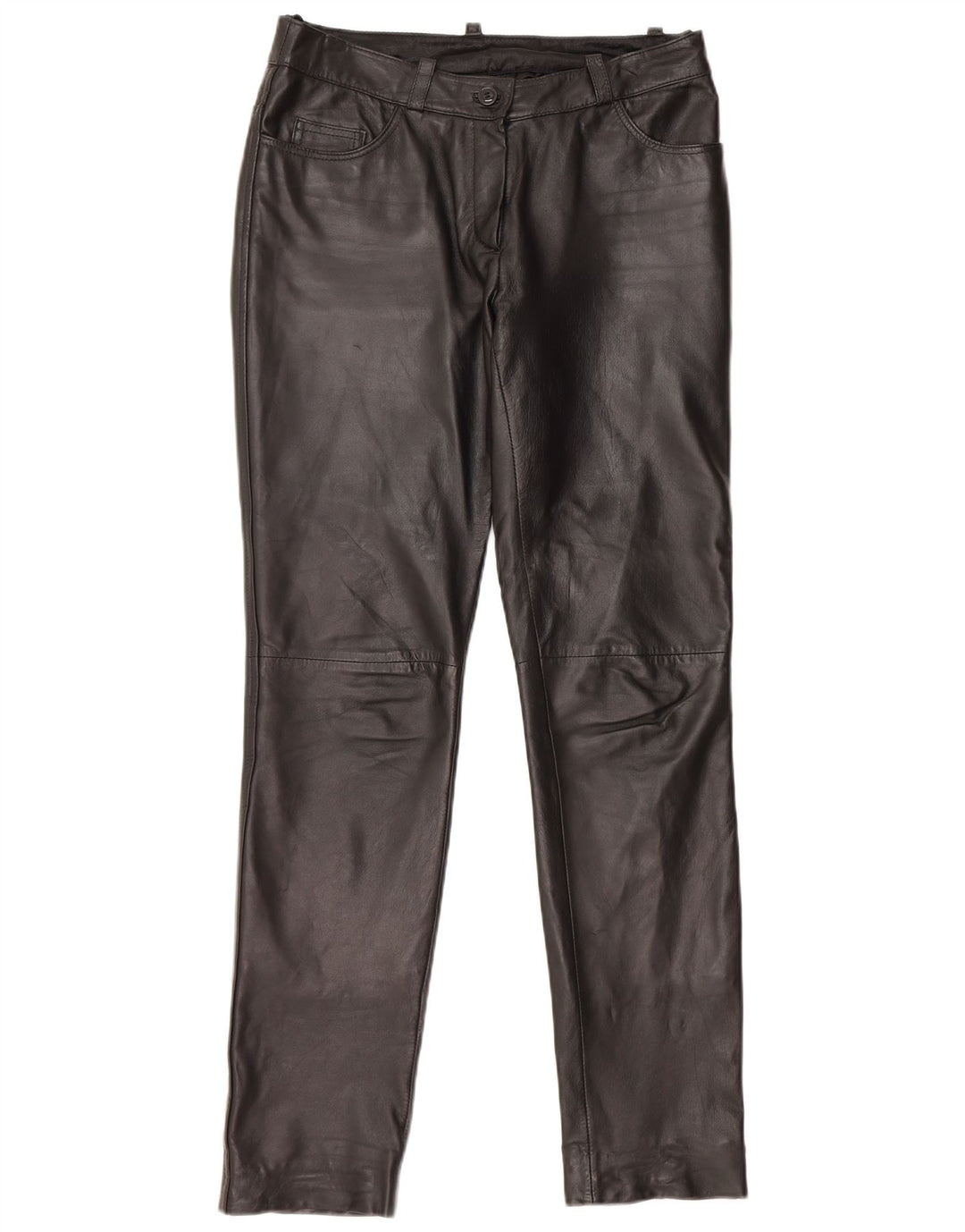 Calça feminina HEINE de couro slim UK 12 médio W30 L31 couro preto