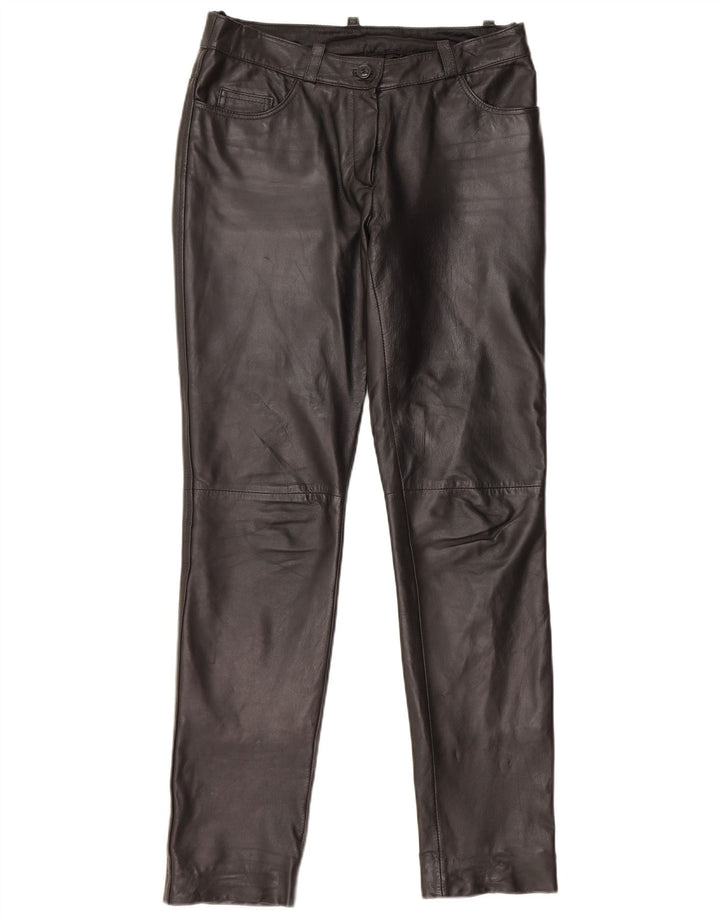 Calça feminina HEINE de couro slim UK 12 médio W30 L31 couro preto