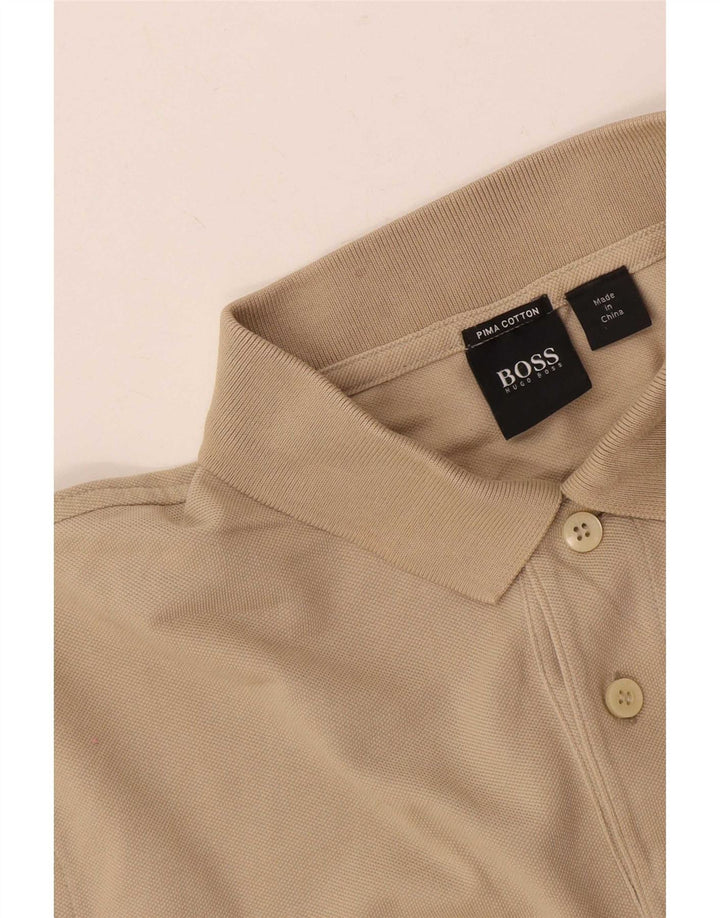 Camisa polo masculina Hugo Boss pequena algodão bege