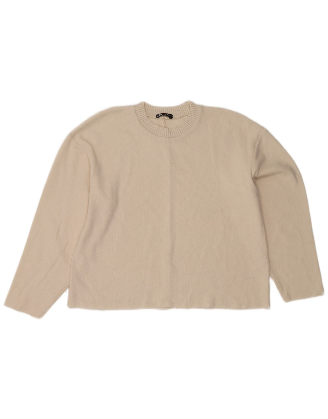 Suéter feminino Zara com gola redonda e gola redonda, Reino Unido 14, médio, branco, poliéster