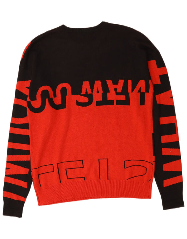 Zara Suéter masculino com gola redonda e gola redonda, médio vermelho colorblock nylon