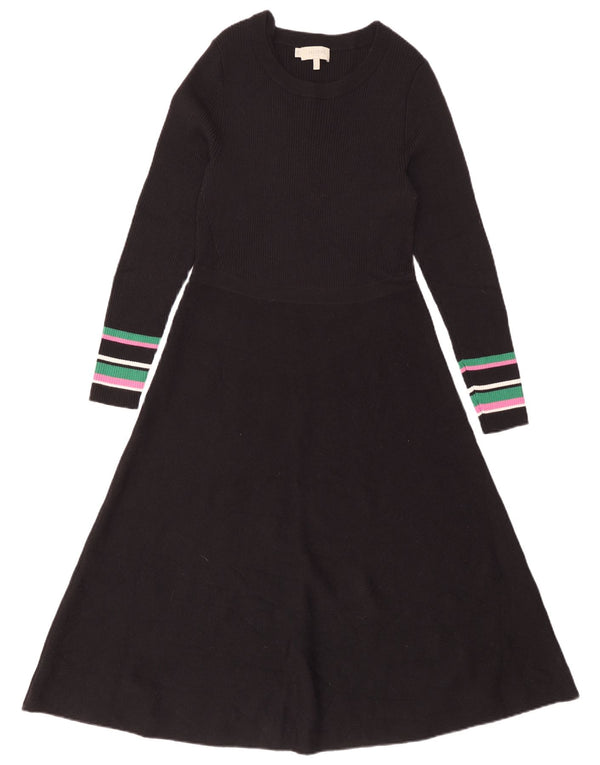 Vestido jumper feminino de manga comprida Hobbs Reino Unido 16 grande lã merino listrada preta