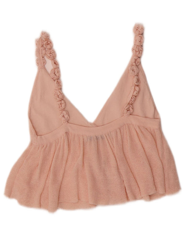 Zara Top feminino de malha sem mangas UK 12 médio rosa floral
