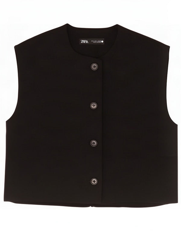 Colete feminino Zara UK 10 pequeno poliéster preto