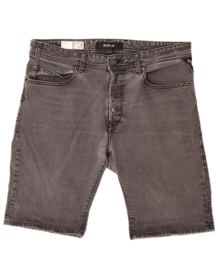 Shorts jeans masculino REPLAY W34 grande algodão cinza
