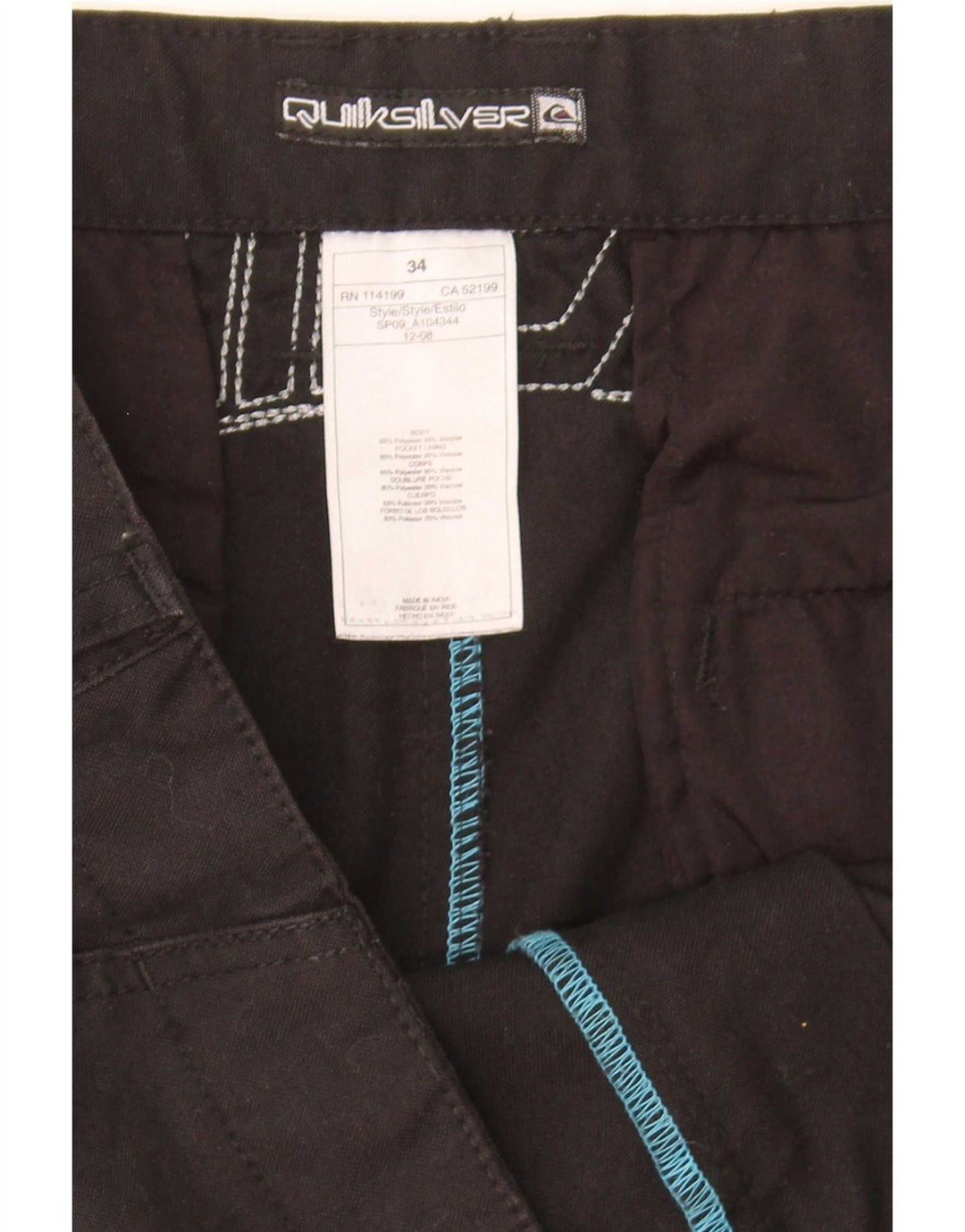 Quiksilver Mens Graphic Chino Shorts W34 Grande Poliéster Preto