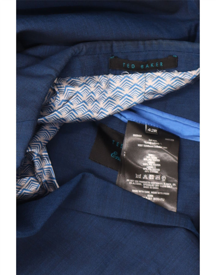 Jaqueta blazer masculina de 2 botões Ted Baker Reino Unido 42 XL lã azul