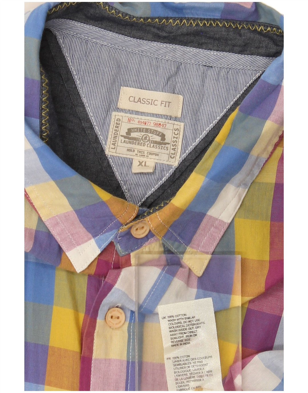 White Stuff Camisa masculina de manga curta com ajuste clássico XL guingão multicolorido