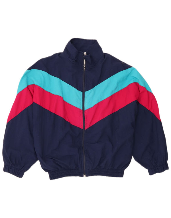 Jaqueta de treino feminina vintage Reino Unido 16 grande bloco colorido azul marinho