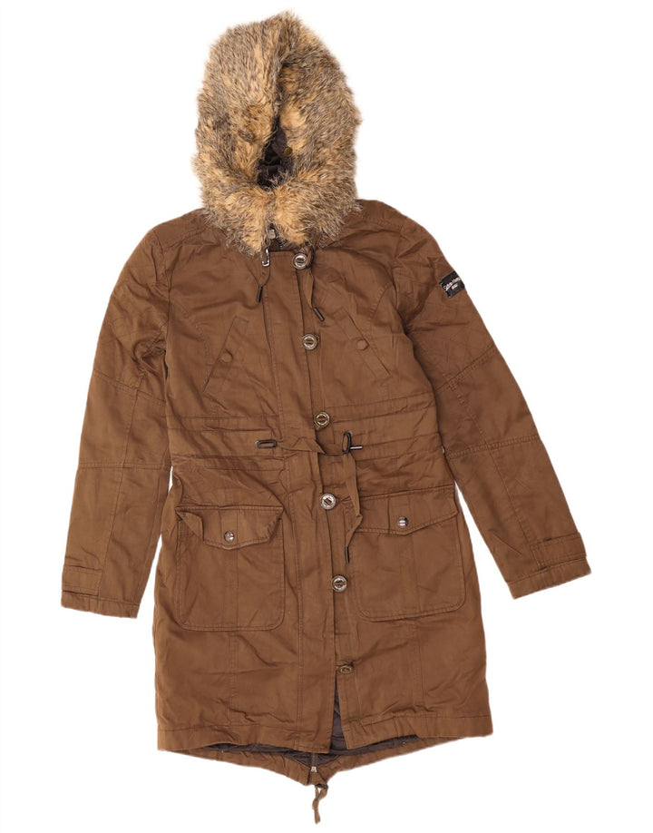 CALVIN KLEIN JEANS Jaqueta Parka Feminina Oversized com Capuz Reino Unido 10 Pequena Marrom