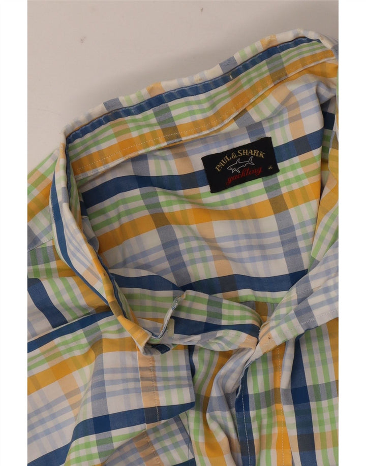 Camisa masculina de manga curta Paul & Shark tamanho 46 2XL xadrez multicolorida