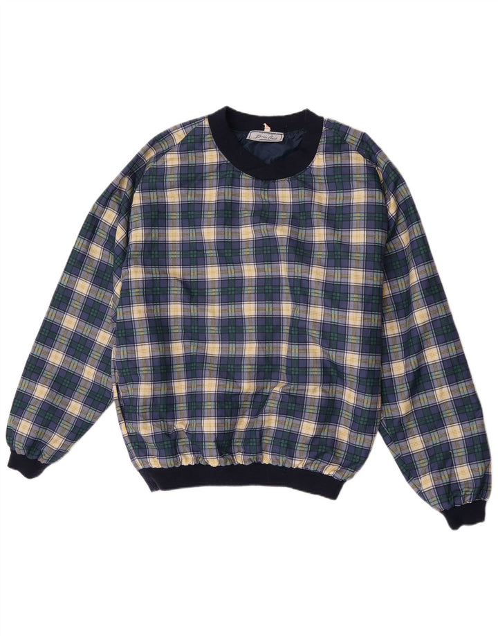 Bruce Clark moletom masculino jumper médio azul marinho xadrez algodão