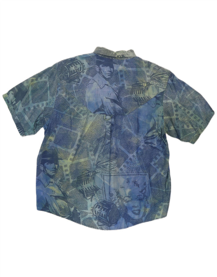 Camisa masculina de manga curta passaporte pequena viscose geométrica azul