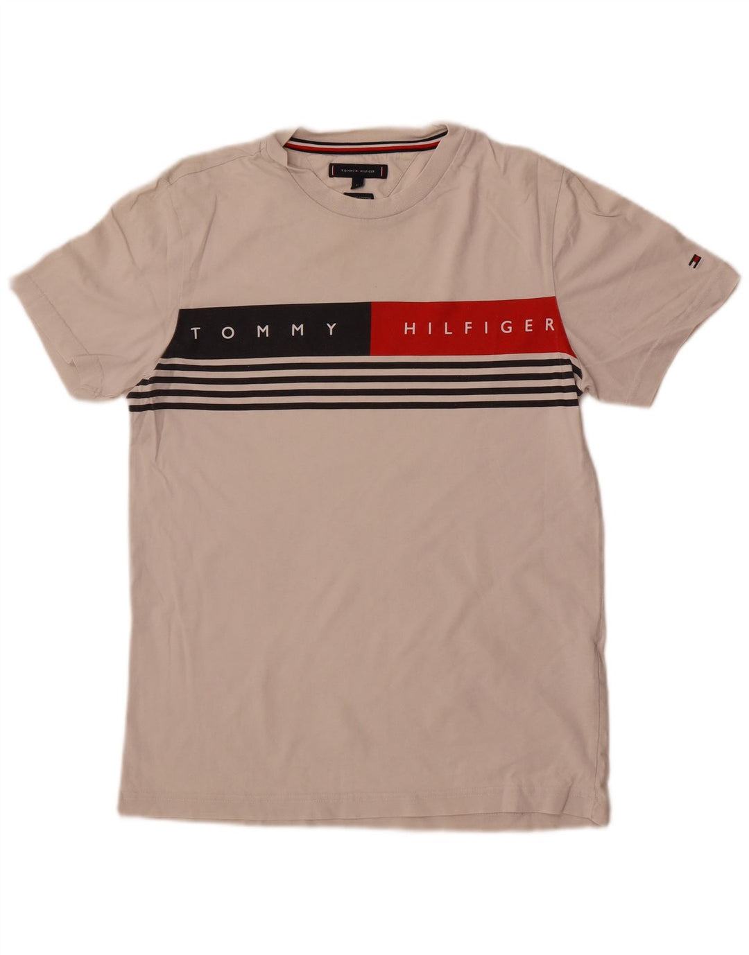 Tommy Hilfiger Camiseta masculina gráfica Top médio algodão branco