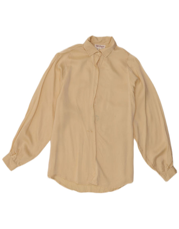 Camisa oversized feminina vintage UK 8 pequena seda bege