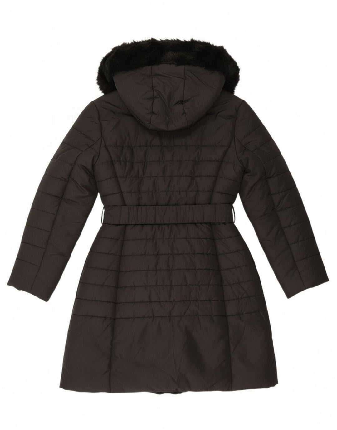 Casaco acolchoado com capuz feminino French Connection UK 12 poliéster preto médio