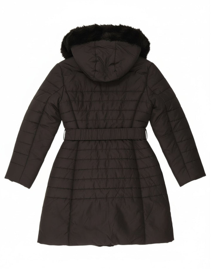 Casaco acolchoado com capuz feminino French Connection UK 12 poliéster preto médio