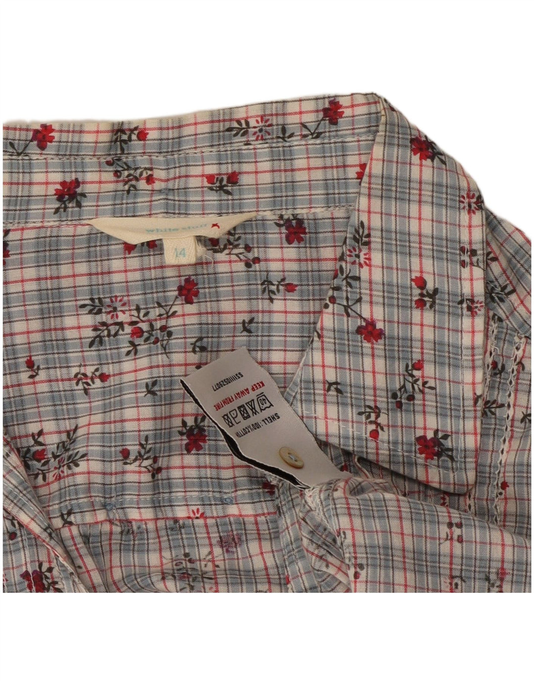 Blusa camisa feminina White Stuff Reino Unido 14 algodão floral cinza médio