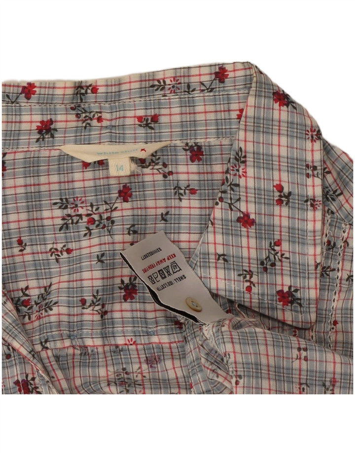 Blusa camisa feminina White Stuff Reino Unido 14 algodão floral cinza médio