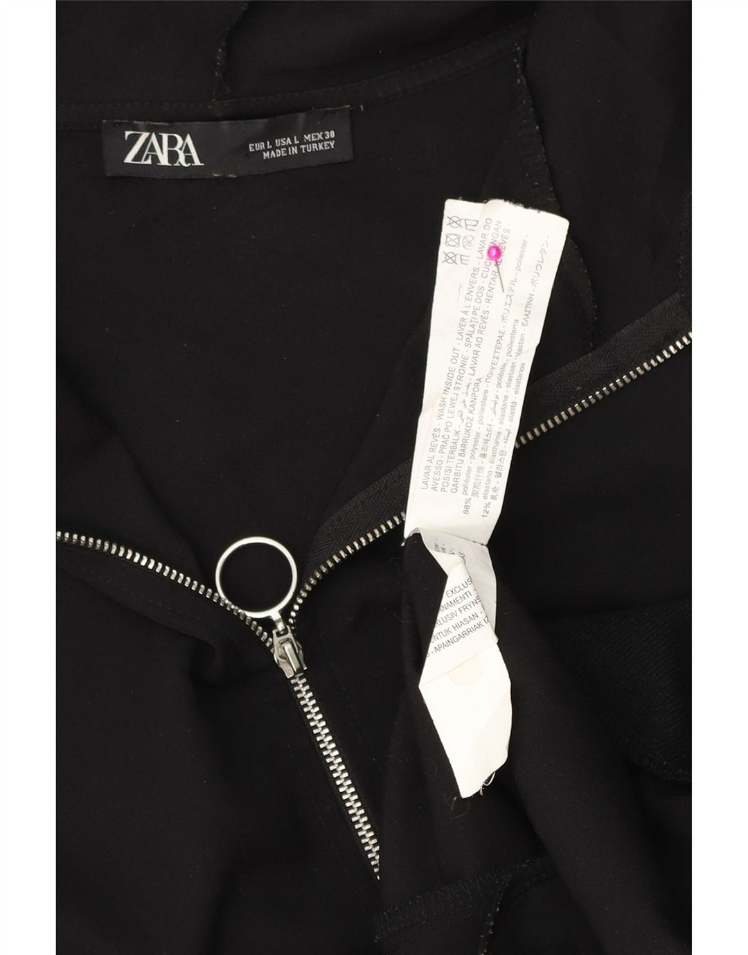 ZARA Suéter feminino com capuz e zíper grande Reino Unido 16 grande poliéster preto