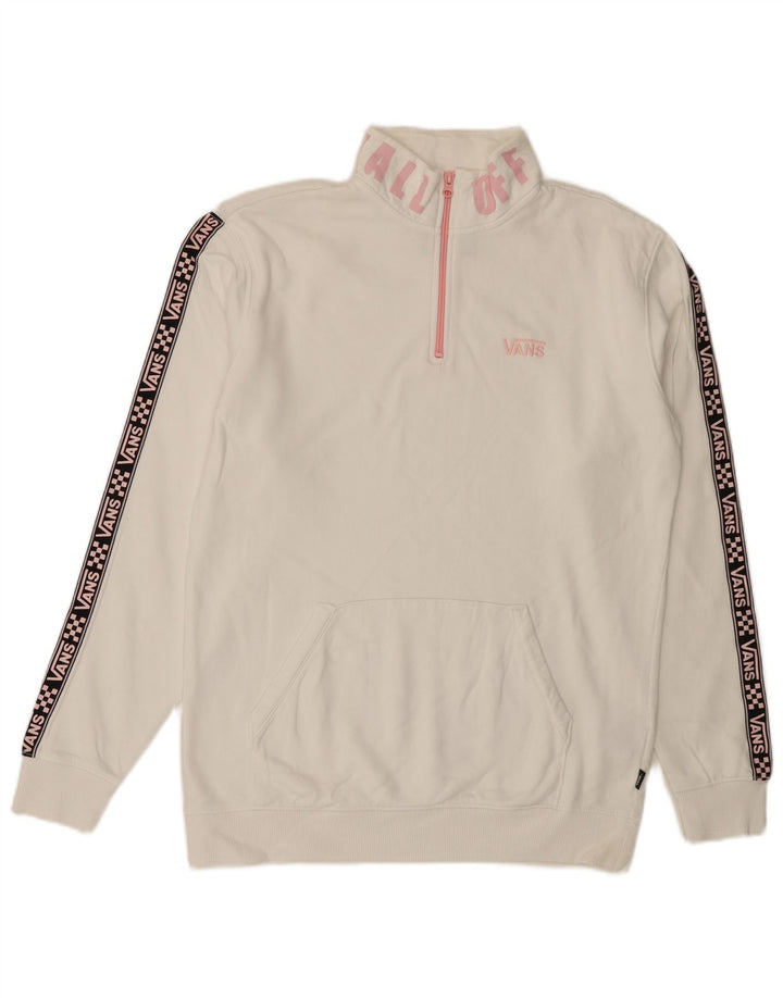 VANS Mens Graphic Zip Neck Moletom Jumper Médio Algodão Branco