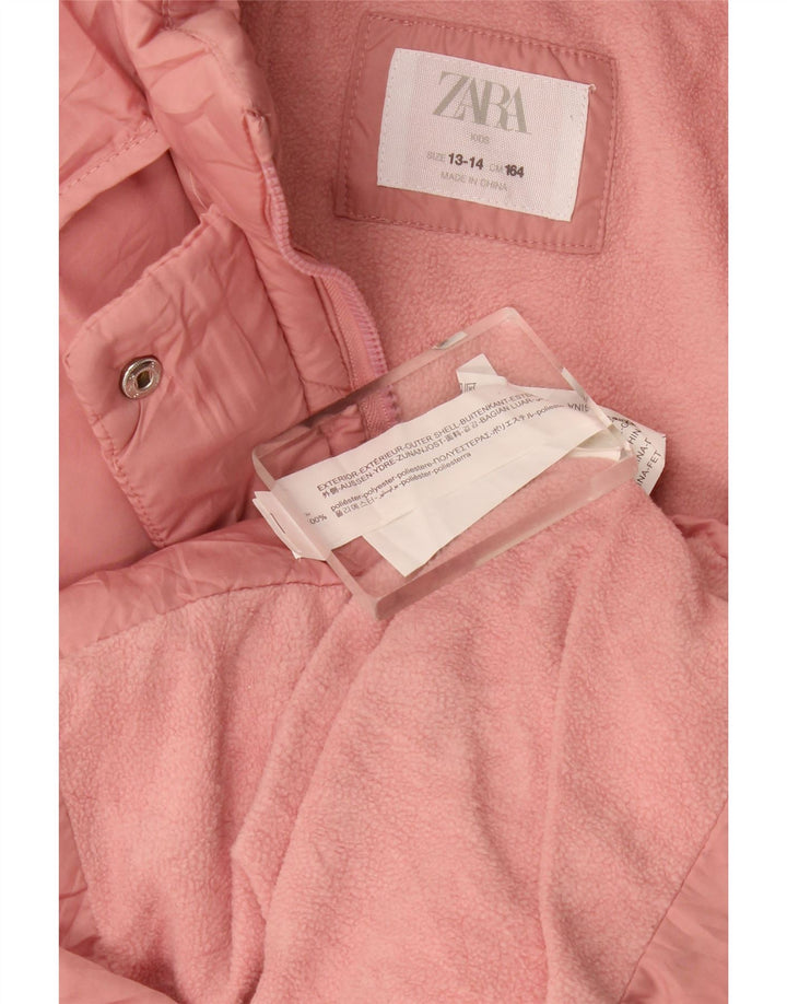 Zara Jaqueta acolchoada com capuz para meninas 13-14 anos poliéster rosa