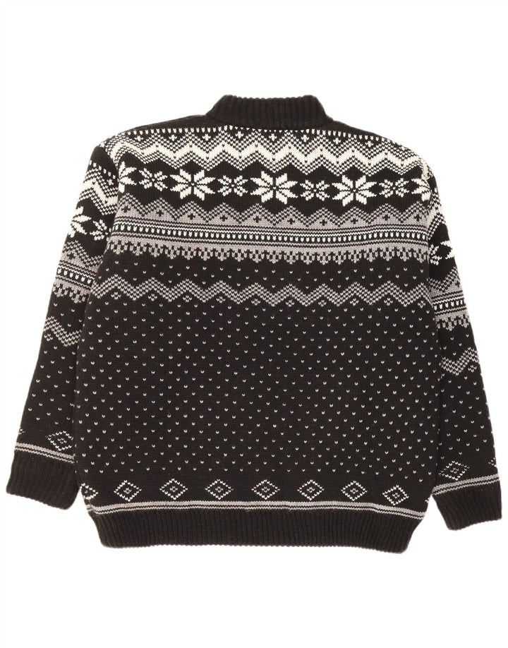 Suéter masculino Werther com zíper e gola grande preto Fair Isle poliacrílico