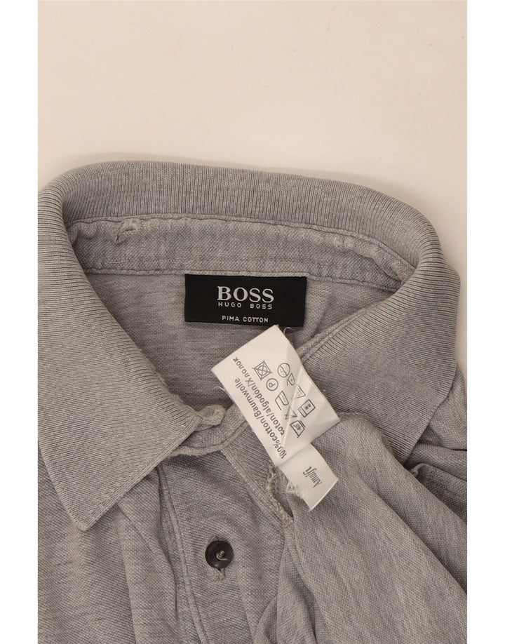 Camisa polo masculina Hugo Boss algodão manchado cinza médio