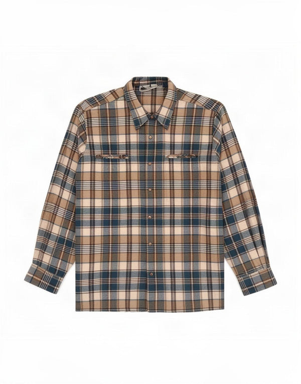 Camisa masculina vintage de flanela tamanho 41/42 grande lã xadrez azul