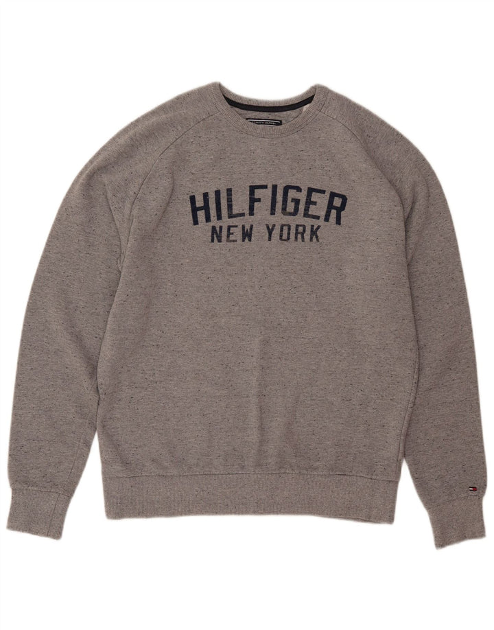 TOMMY HILFIGER feminino vintage fit moletom jumper Reino Unido 16 grande cinza